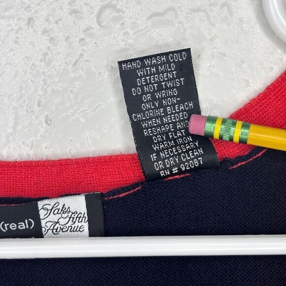 Saks Fifth Avenue Clothes Real Navy Blue Red & Beige Striped Wool Blend Vest - Picture 5 of 7